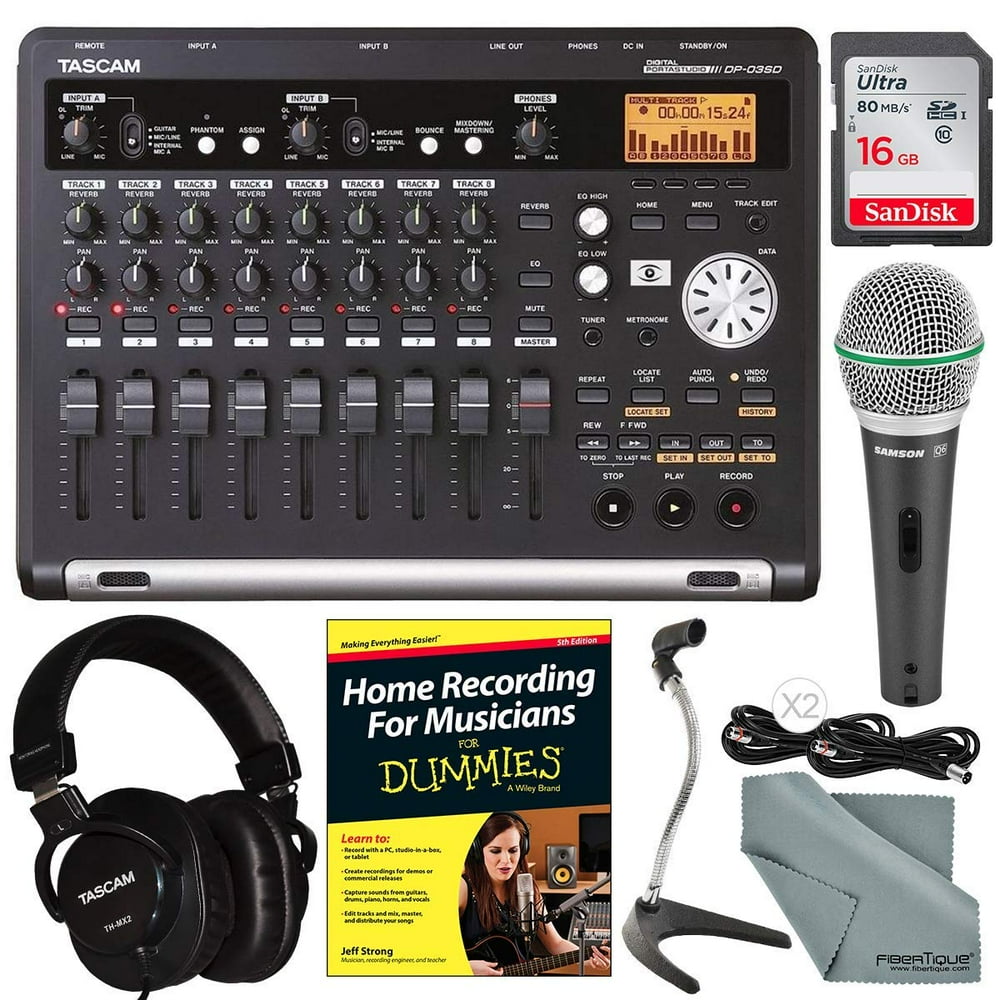 Tascam DP03SD 8Track Digital Recorder Bundle with Home Recording for Musicians Guide