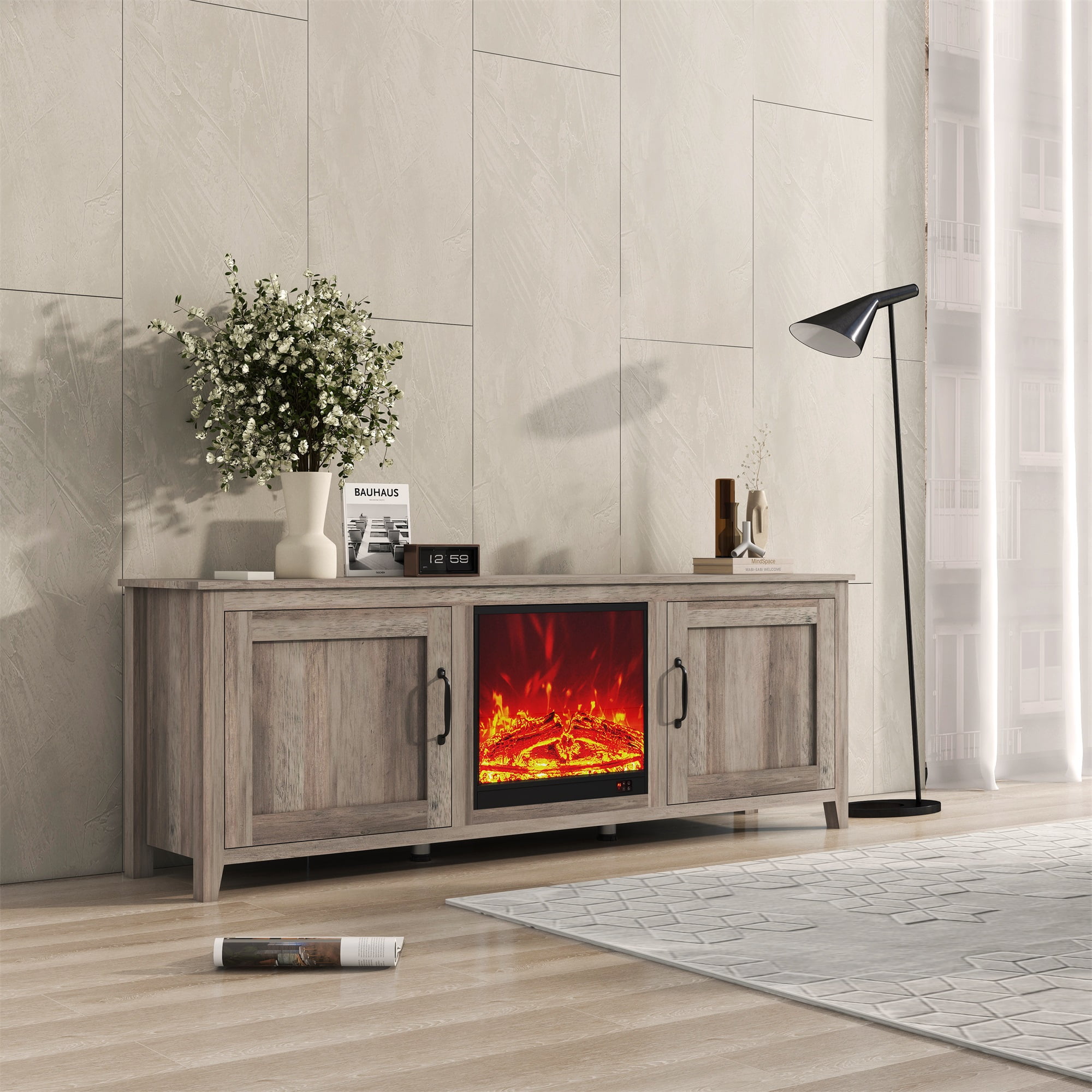 Kepooman 19 Inch Built-in Electric Fireplace with Adjustable Flame Brightness & Remote Control, Antique Black