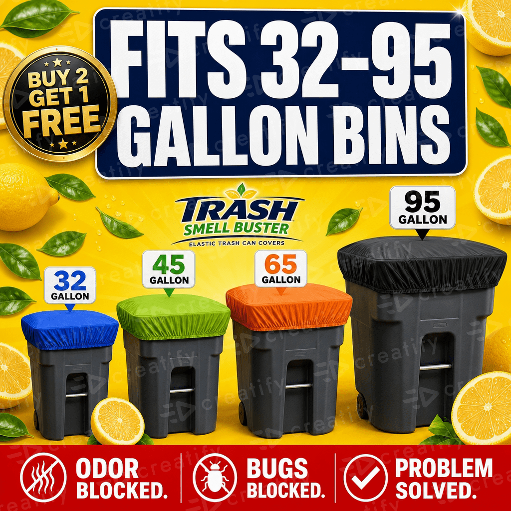 Trash Smell Buster, Outdoor Plastic Garbage Trash Can Covers, Contain Odors, Lemon Scent, 64 Gallon Trash Bin, 3 Covers