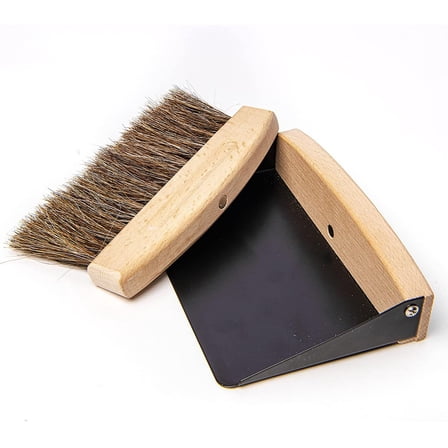Mini Horsehair Bristles Beech Wood Dustpan & Brush Set, Brown, 2 Count