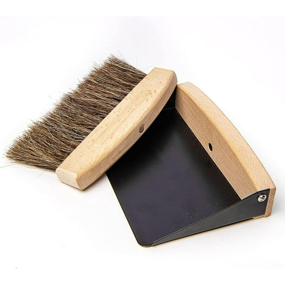Mini Horsehair Bristles Beech Wood Dustpan & Brush Set, Brown, 2 Count
