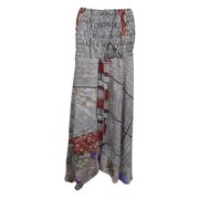 Mogul Womens Beach Dress Vintage Silk Sari Two Layered Maxi Skirt