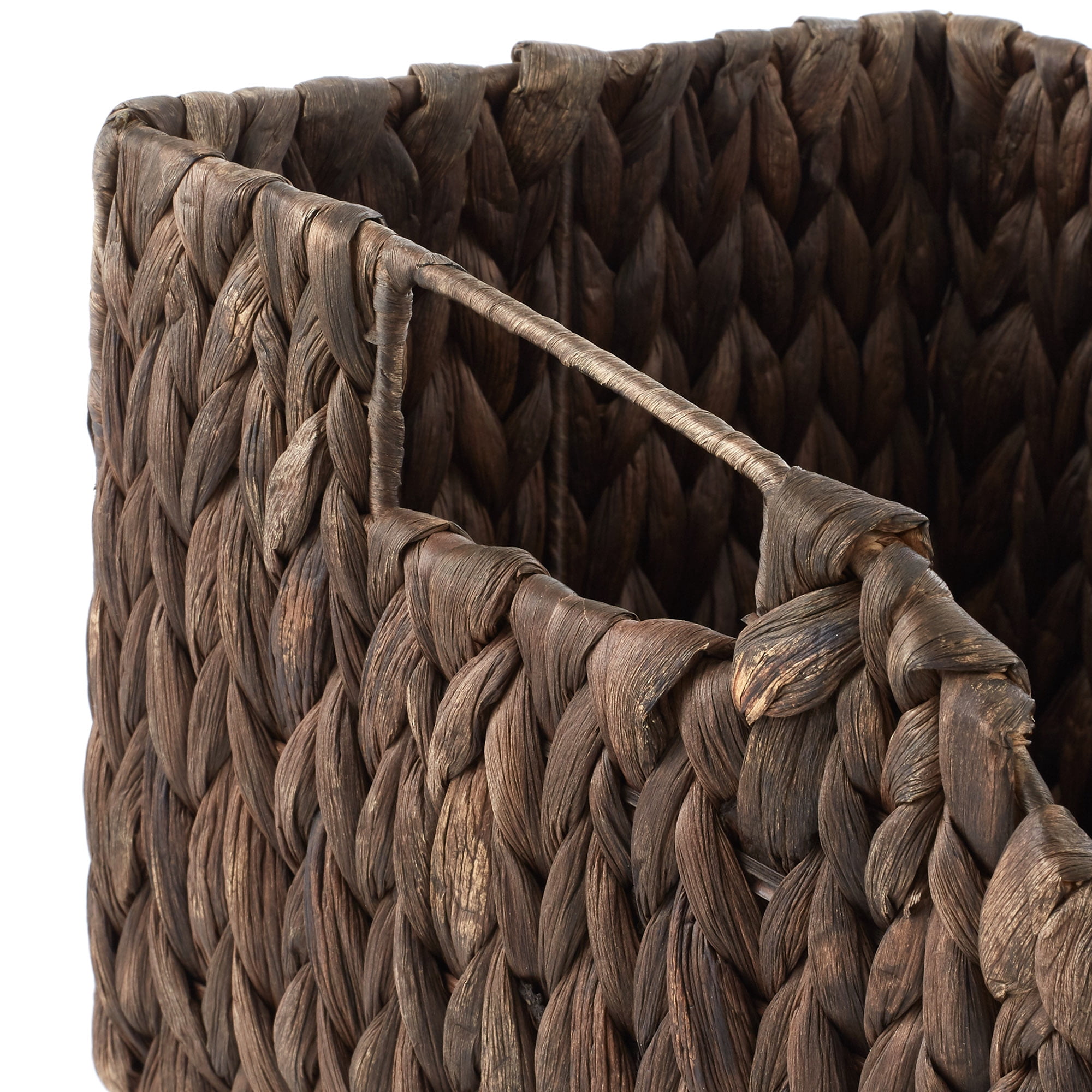Casafield (Set of 2) Water Hyacinth Pantry Baskets with Handles - Espresso, Medium and Large Size Woven Storage Baskets for Kitchen Shelves