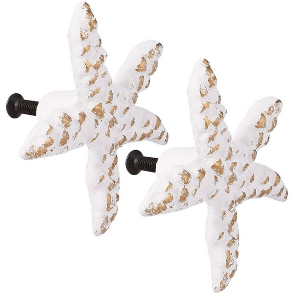 ELAYARD Vintage White Iron Sea Star Drawer Pulls for Home Decor 2Pcs