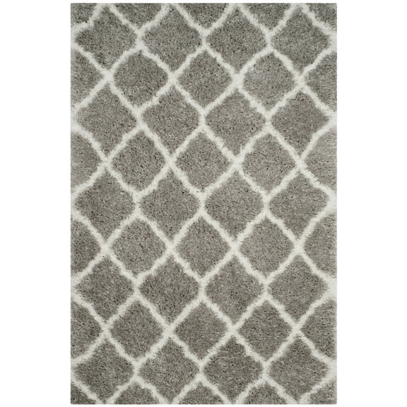 SAFAVIEH Indie Careen Geometric Polyester Shag Area Rug, Grey/Ivory, 4' x 6'