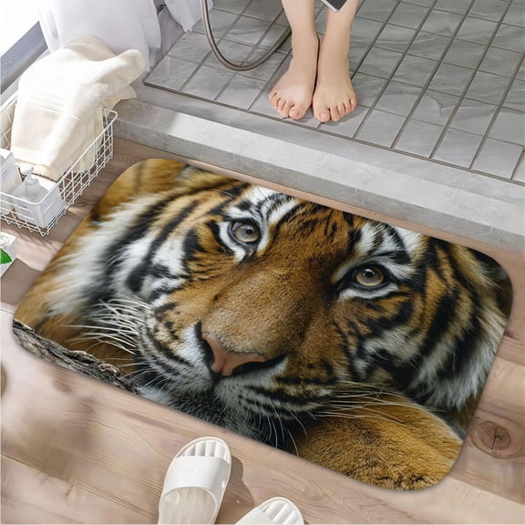 1pc Tiger Pattern Absorbent Non-Slip Bathroom Thickened Flannel Rug Decor,Soft,Quick Drying,Suitable For Indoor/outdoor Use,Bathrooms,Bedrooms,Kitchens,Terrace,Laundry Rooms,16"x24"