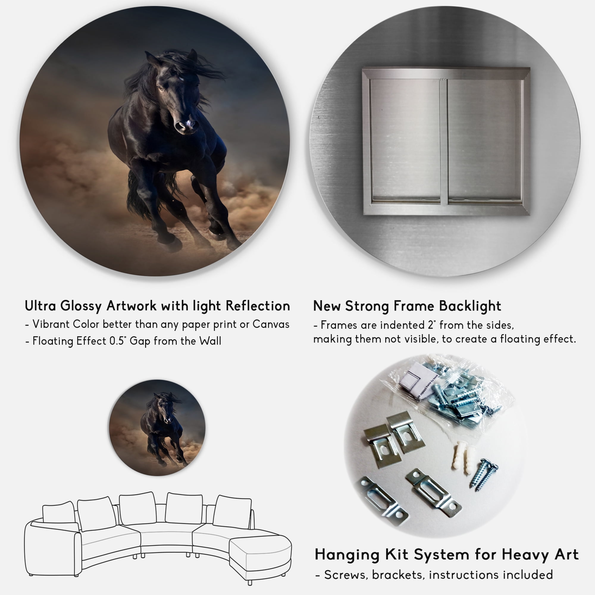 Designart 'Close Up Of Thoroughbred Nonius Stallion Horse I' Farmhouse Circle Metal Wall Art 23x23 - Disc of 23