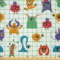 thumbnail image 2 of Ambesonne Cartoon Fabric by the Yard Microfiber, Funny Whimsical Monsters, 10 Yards, Laurel Green Orange and White, 2 of 2