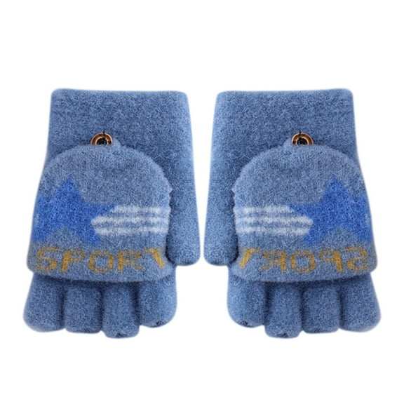 NOKIO Kids' Flip-Top Fingerless Mittens Children'S Knitted Flip-Back Mittens Children Kids Winter Warm Knitted Convertible Flip Top Fingerless Mittens Gloves Boys Ski Gloves