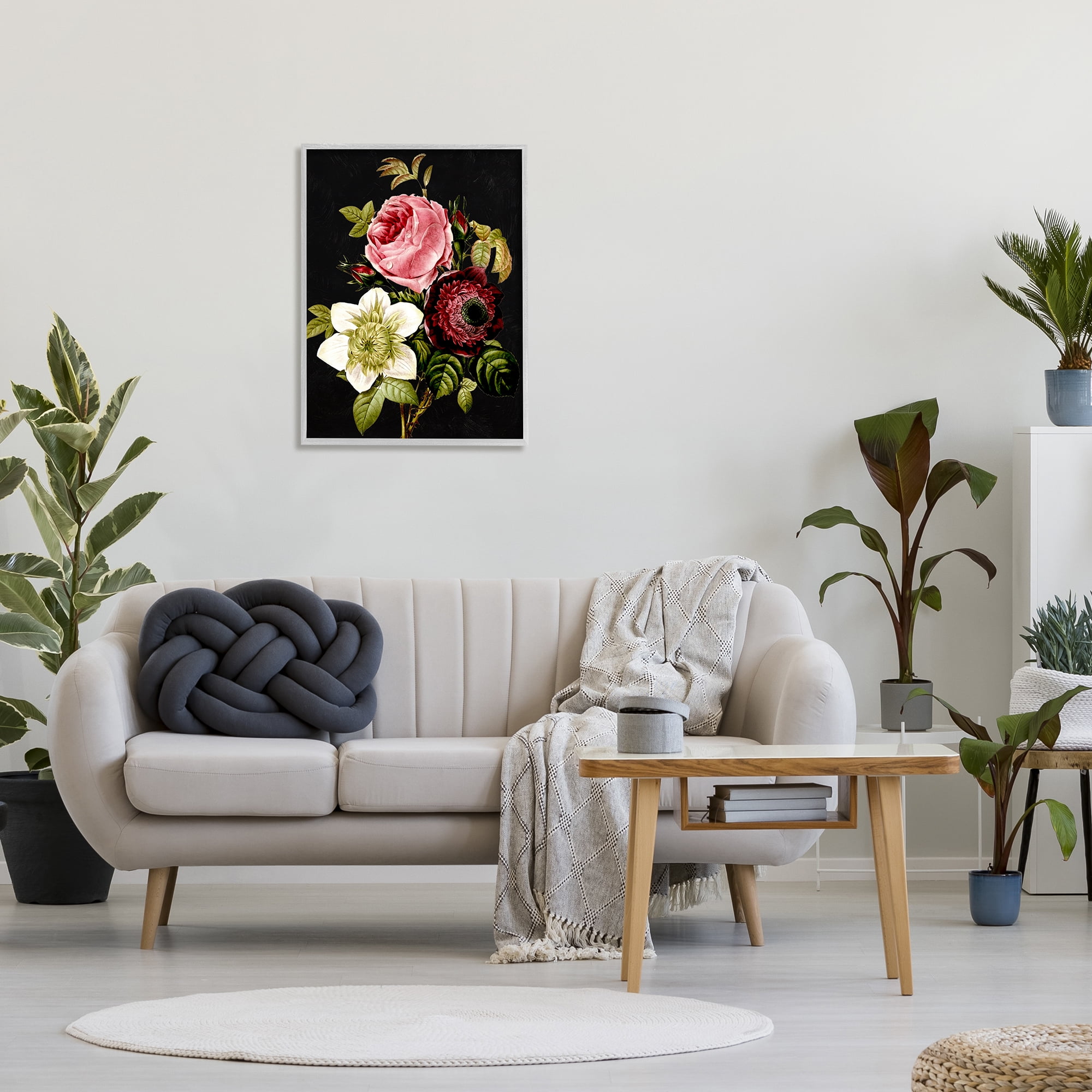 Stupell Industries Pink & Red Florals Botanical & Floral Painting Gray Framed Art Print Wall Art, 24 x 30
