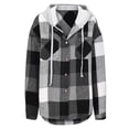 thumbnail image 3 of jsaierl Hoodies for Women Plaid Print Long Sleeve Shirts Button Down Hooded Shacket Jacket with Chest Pocket, 3 of 5