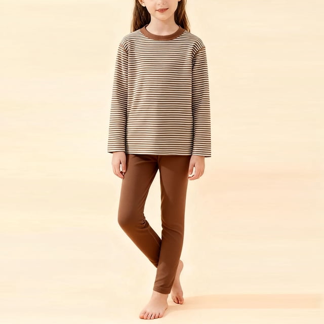 Conjuntos de blusas y camisas de cuello redondo y manga larga para niños, ropa de dormir de cuello redondo, conjunto de manga larga lisa, pantalones largos, ropa de hogar gruesa, prendas de poliéster