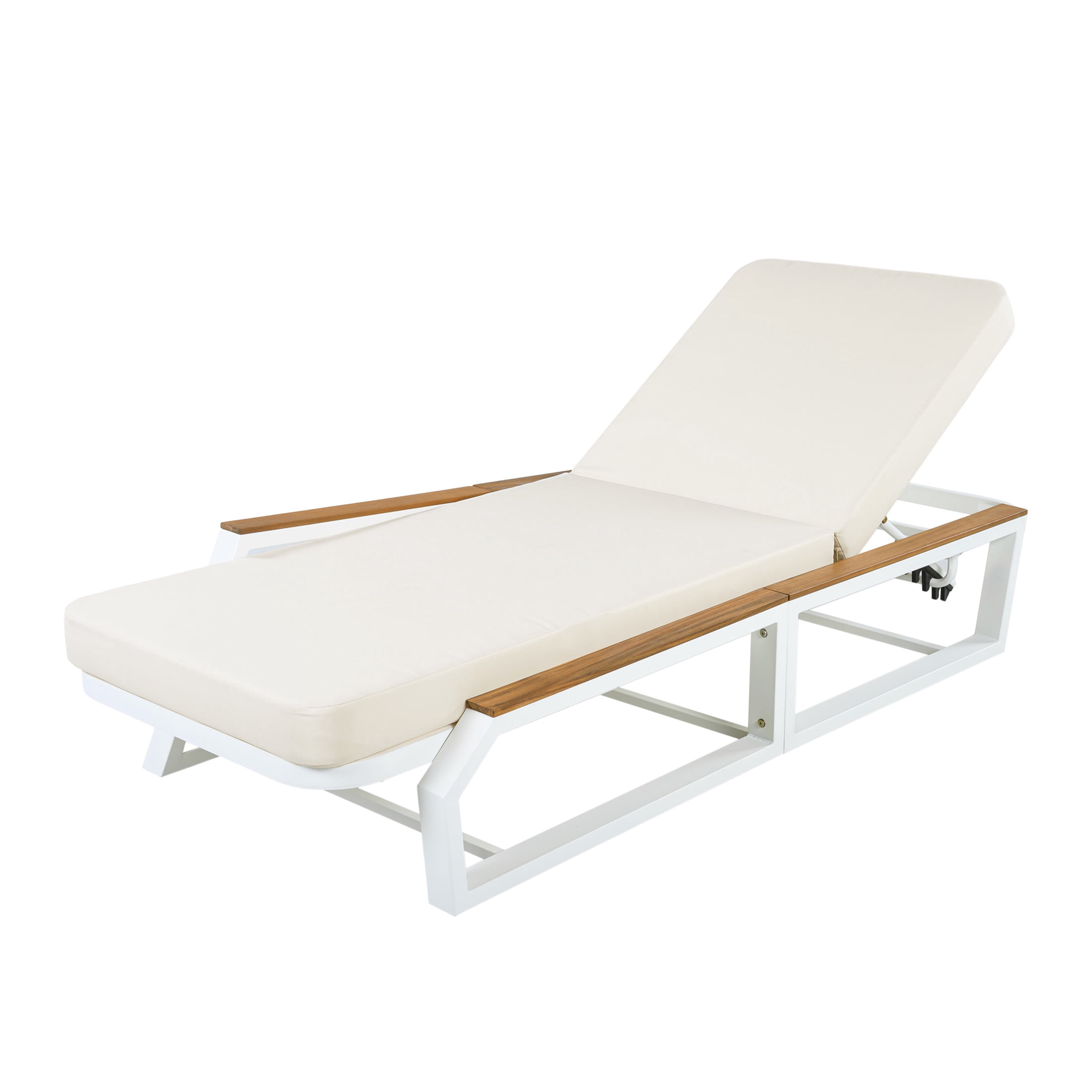 Christopher Knight Home Outdoor Chaise Lounge with Cushion, 5-Position Adjustable Back, Iron Frame, White+Cream