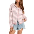thumbnail image 2 of KICILVS Womens Zip Up Hoodie Striped Sweater Coat Knit Hooded Double Zipper Jacket Trendy Fall Winter Outerwear, 2 of 6