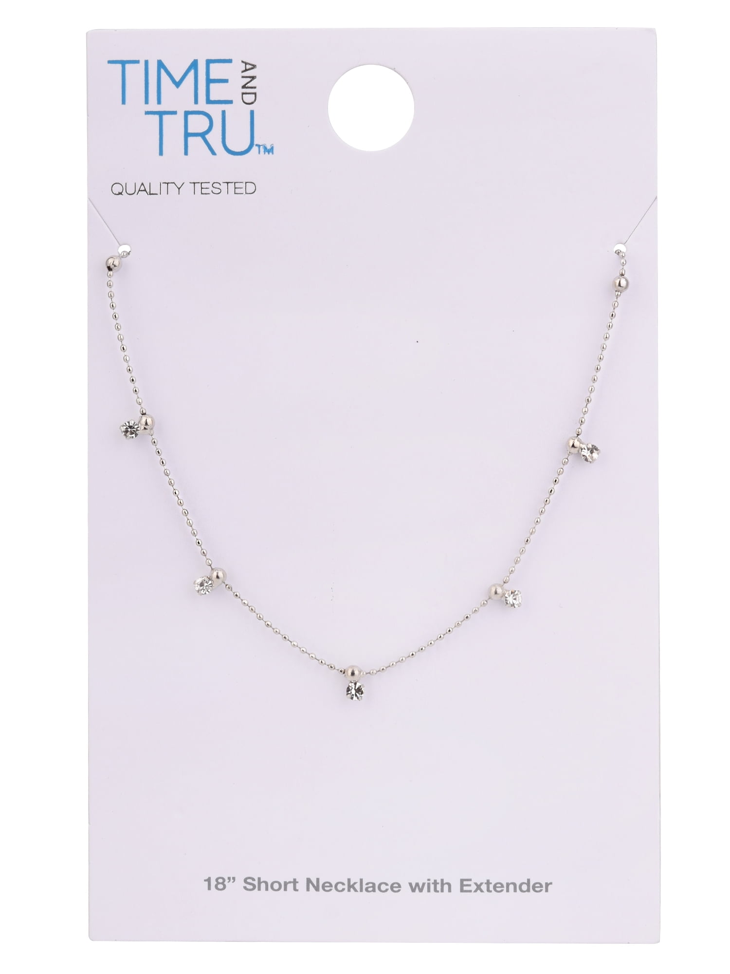 Time and Tru Adult Women's Silver Tone Crystal Dangle Delicate Metal Necklace