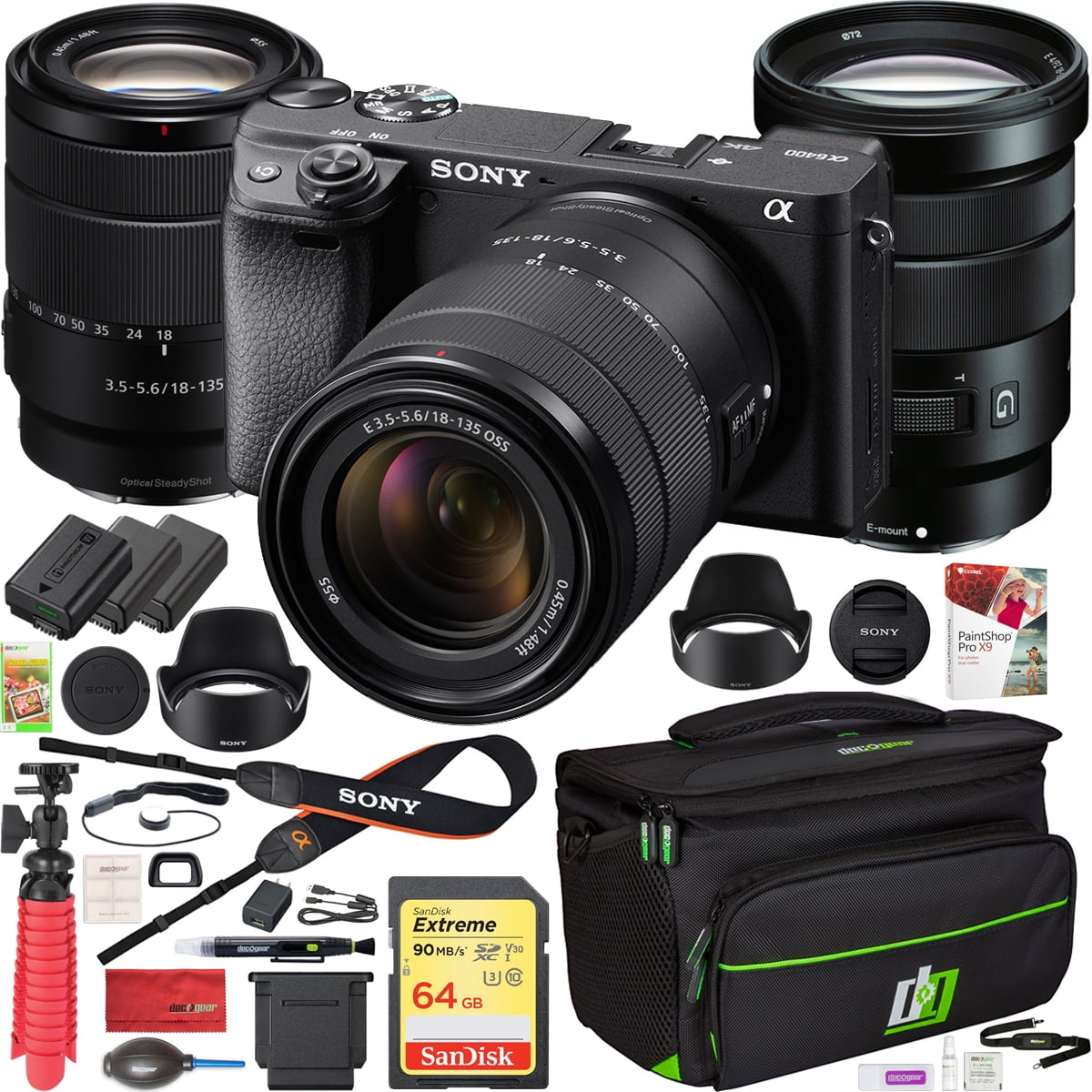 Sony A6400 4k Mirrorless Camera Ilce 6400m B With 18 135mm F3 5 5 6 And 18 105 Mm F4 G Oss Lens 2 Lens Kit And Deco Gear Travel Case Photography Maintenace Set 2x Extra Battery Essential Bundle