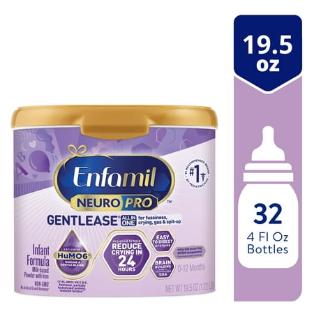 Enfamil NeuroPro Gentlease Baby Formula, Infant Formula Nutrition, Brain Support that has DHA, HuMO6 Immune Blend, Designed to Reduce Fussiness, Crying, Gas & Spit-up in 24 Hrs, Reusable Tub, 19.5 Oz