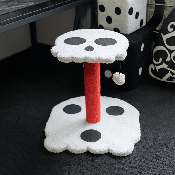 Happy & Polly Skull & Bones Design Dual-Platform 14-in Plush Cat Scratching Post