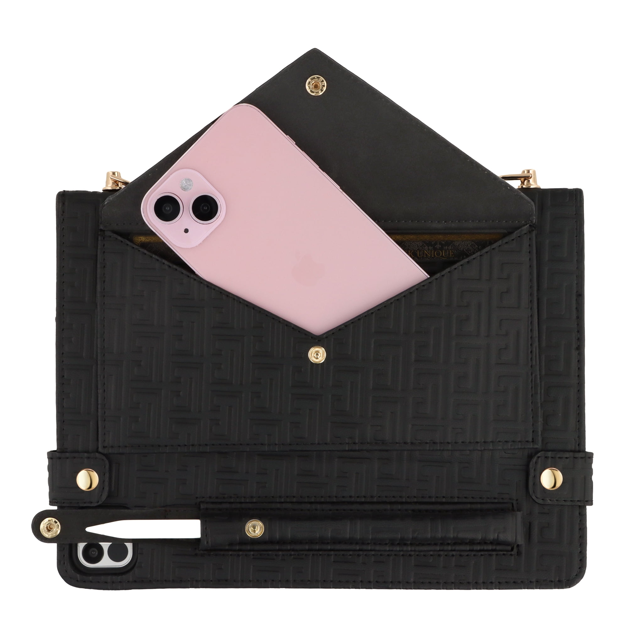 Dteck Case for iPad Pro 12.9 Case 6th/5th/4th/3rd Generation 2022/2021/2020/2018, iPad Air 13" 2024 Slim Protective Case with Pencil Holder Envelope Pocket Hand Strap Holder Crossbody iPad Case,Black