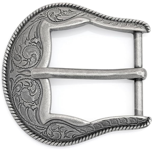 Floral Scroll Belt Buckle, Antique Brass and Silver Vintage Buckle for Leather Straps HRBK QCB97 (Antique Silver, 1 1/2 Inch (38mm))