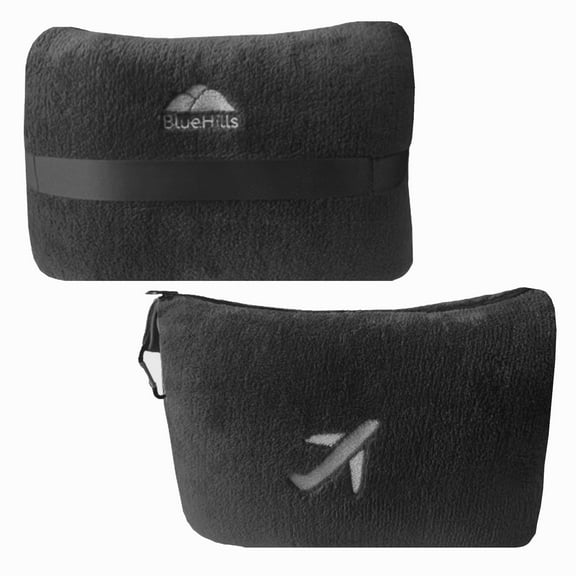 BlueHills Premium Soft Travel Blanket Pillow Airplane Mini - Black