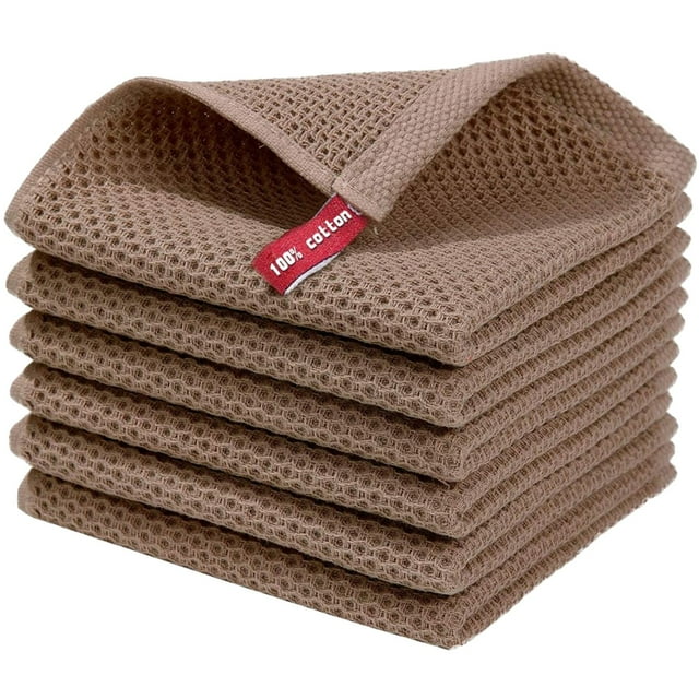 BINGLI 5pcs Cotton Brown Kitchen Dish Cloths Weave Ultra Soft Absorbent Dish Towels Quick Drying, Reusable, Hygienic, Durable Kitchen Dish Rags 12x12inches