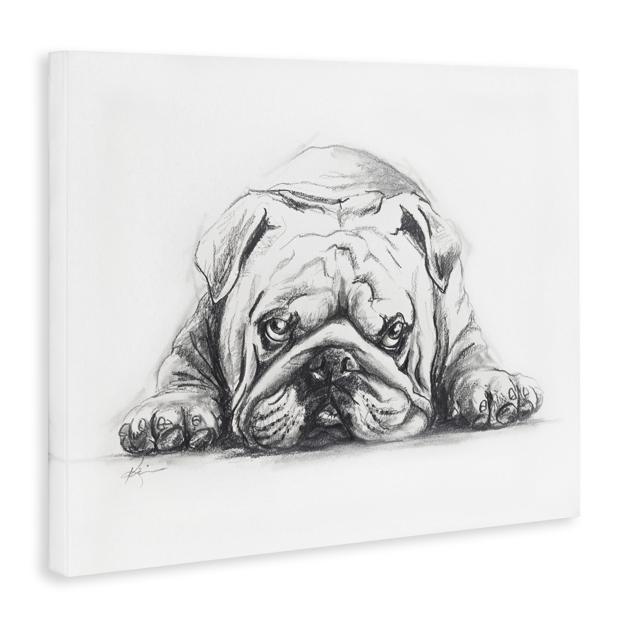 Stupell Industries Bulldog Puppy Naptime Animals Drawing Wrapped Canvas Art Print Wall Art, 30 x 24
