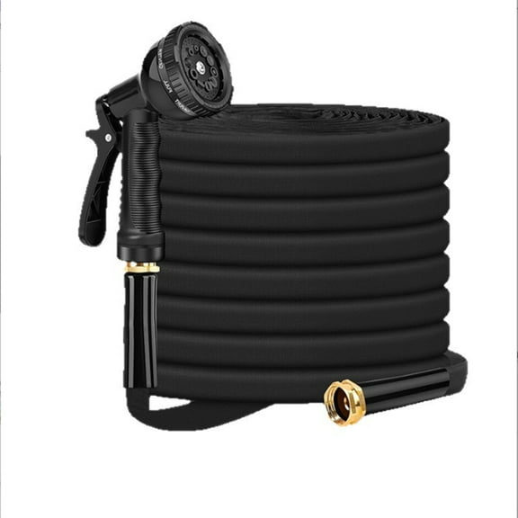 50Ft heavy-duty rubber hose, 10 nozzles - anti-tangling, foldable design, garden, lawn and gardening > Farm tools and lawn care > irrigation tools > gardening hose black