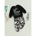 thumbnail image 4 of Elippeo Baby Boys Cute Clothes 6M 12M 18M 24M 3Y Letter Print Long Sleeve Sweatshirt and Elastic Camouflage Pants 2 Piece Outfits for Toddler, 4 of 10