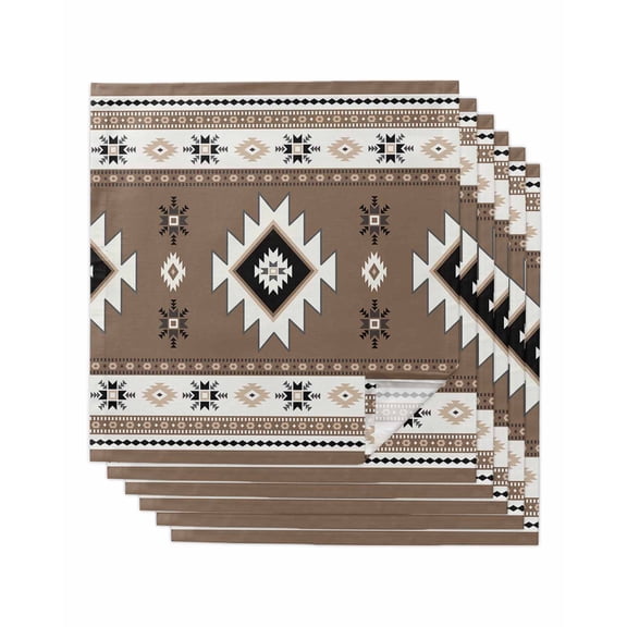 nqOlkjepod Brown Boho Cloth Napkins Set of 6 Reusable Dinner Napkins, Farmhouse Aztec Southwest Ethnic Geometric Cocktail Napkin Washable Table Napkins for Wedding/Holiday Party/Baby Shower 20"x20"