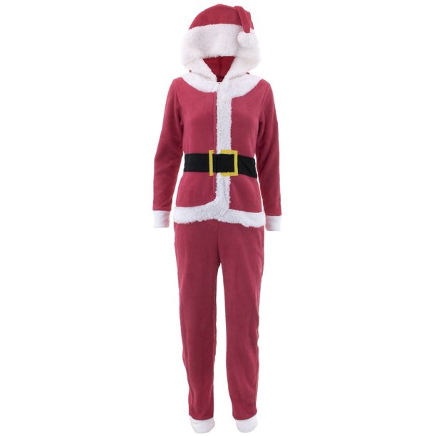 Pj Couture Women S Santa Hooded One Piece Red Pajamas Walmart Com