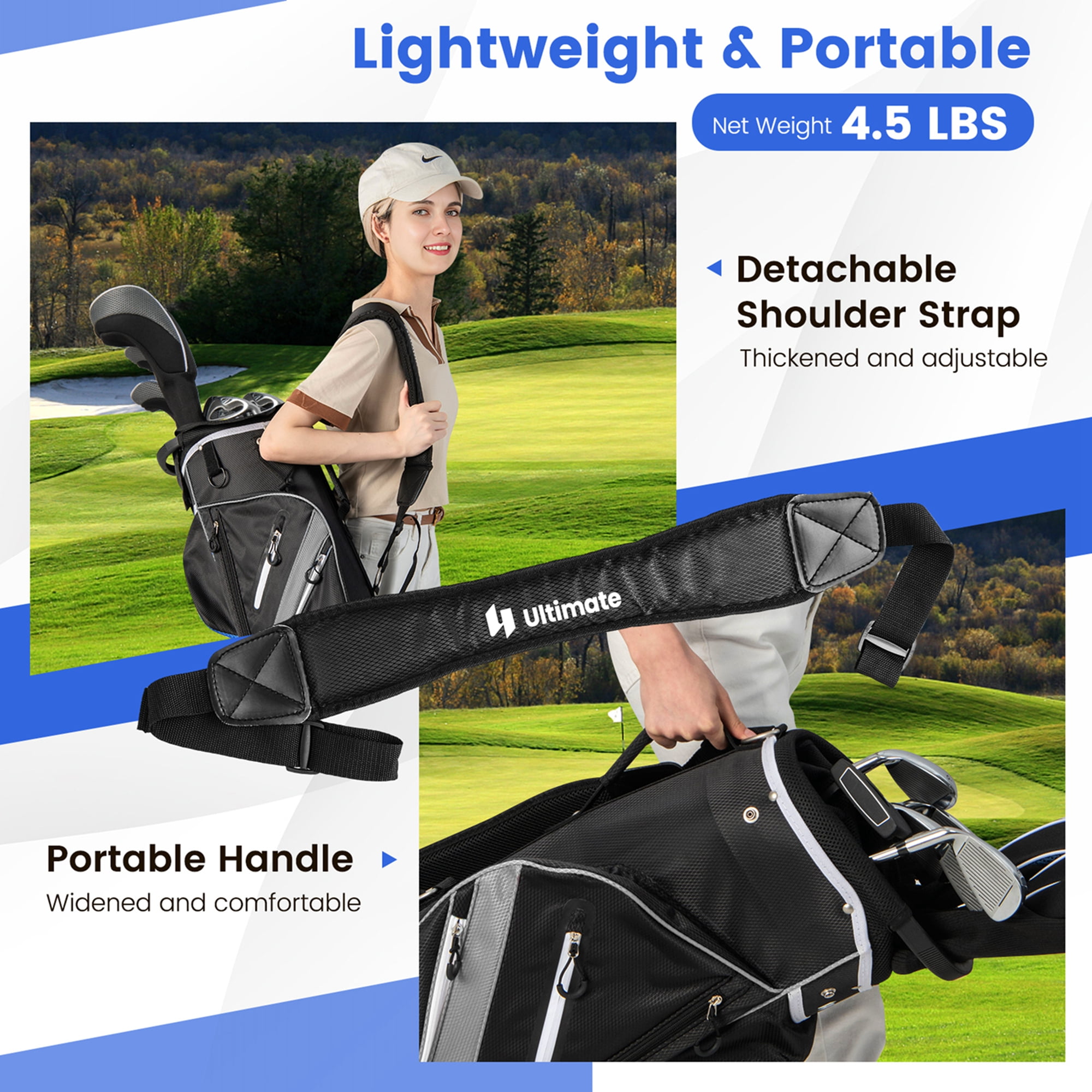 Costway Lightweight Golf Cart Bag with 14 Way Top Dividers 9 Pockets Rain Hood Cooler Bag Grey