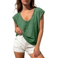 thumbnail image 2 of DYTTDG Women's Cap Sleeve Tank Top, Deep V Neck Loose Fit Top, Solid Color Summer Casual Tee, 2 of 8