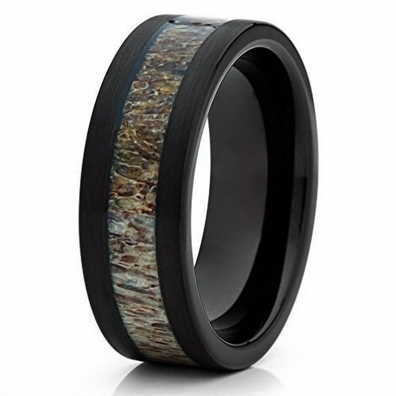 Silly Kings Jewelry Deer Antler Tungsten Ring 8mm Tungsten Band Black Tungsten Ring Wedding Band (6)