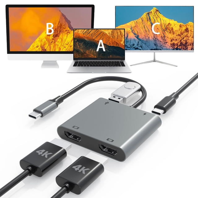 Adaptador HDMI dual USB C Hub Fophmo 4K @60Hz con PD de 100 W