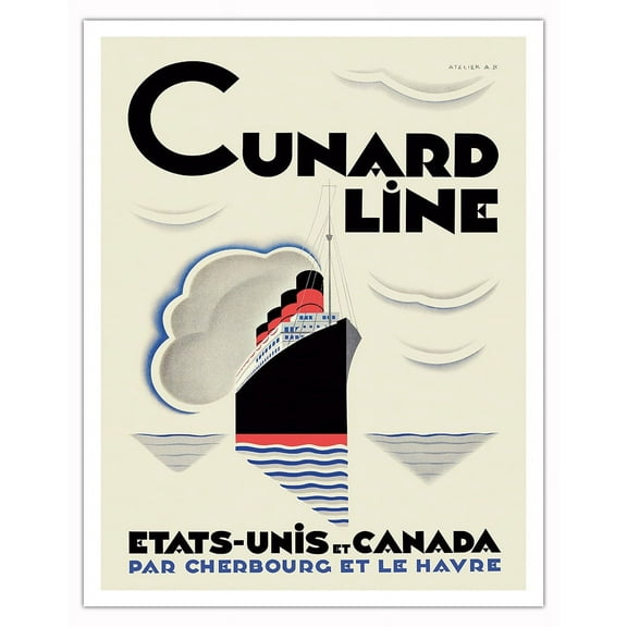 Cunard Line, United States and Canada (Etats Unis et Canada) - Vintage Ocean Liner Travel Poster c.1930 - Fine Art Matte Paper Print (Unframed) 11x14in
