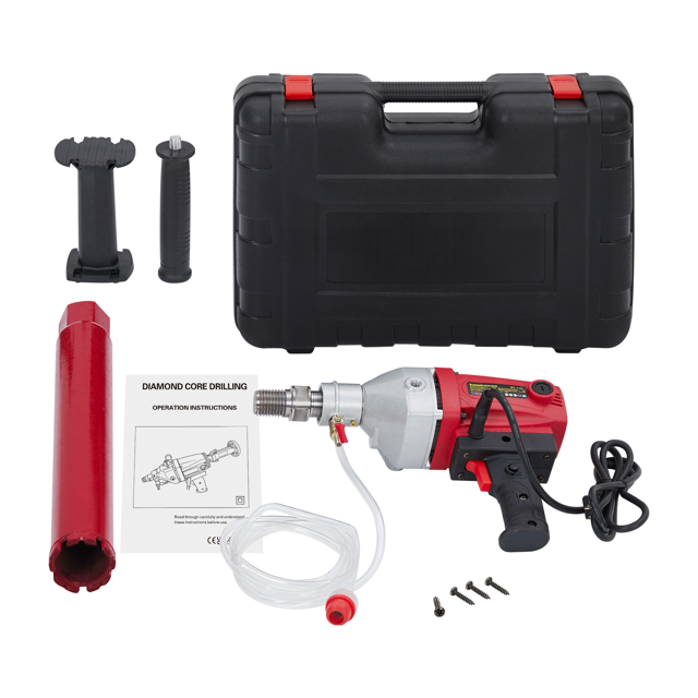 Diamond Core Drilling Machine, 1500W Handheld Concrete Core Drill Rig, Two Speed 1100RPM/2400RPM, 1-1/4" Thread Power Core Drill for Brick Concrete Block Stone