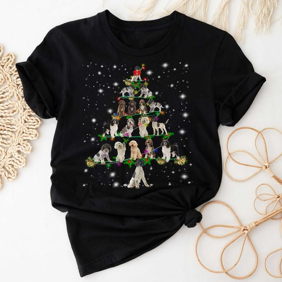 Portuguese Water Christmas Tree T-Shirt, Funny Dog Lover Gift, Portuguese Water Christmas Lights Shirts, Christmas Shirts for Women Men