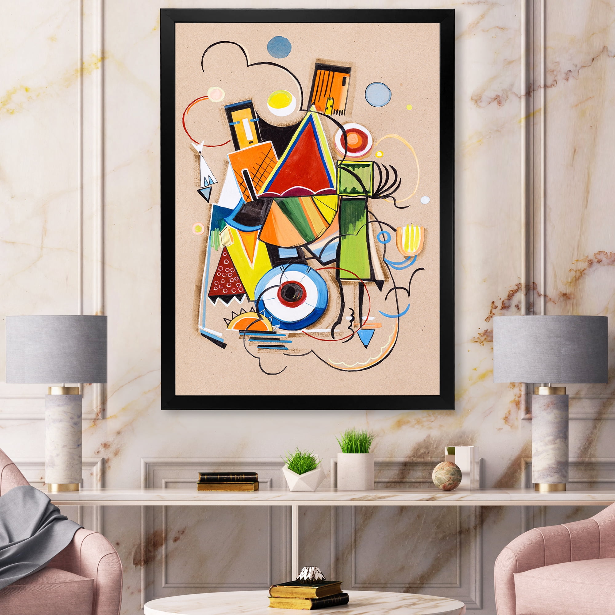 Designart 'Abstract Compositions Of Colored Geometric I' Modern Framed Art Print