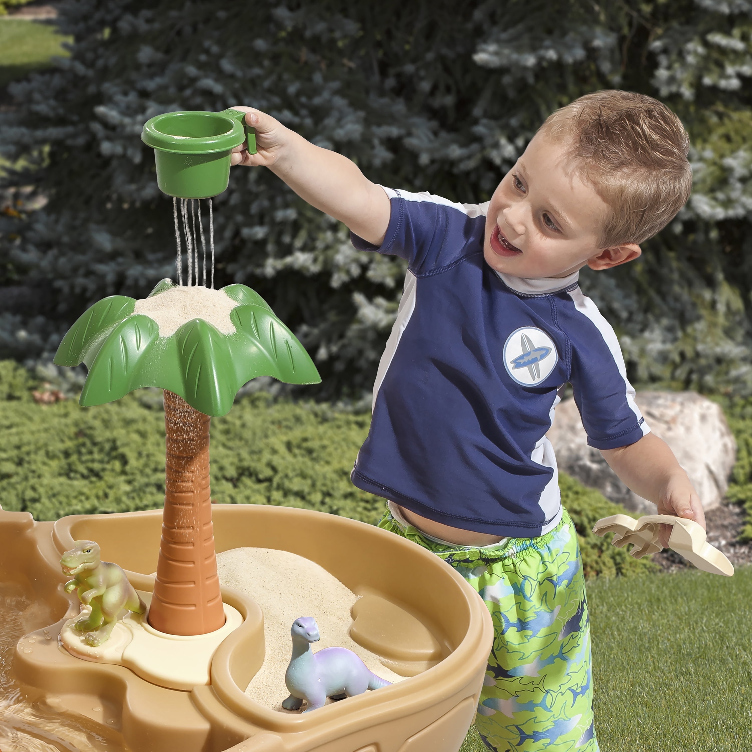 Step2 Dino Dig Sandbox and Water Table with 7-Piece Dinosaur Playset for Toddlers