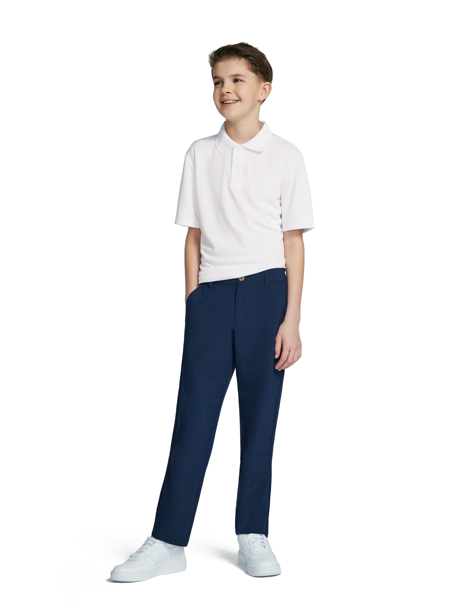 Wonder Nation Boys School Uniform Flat Front Performance Pants, Sizes 4-18 & Husky