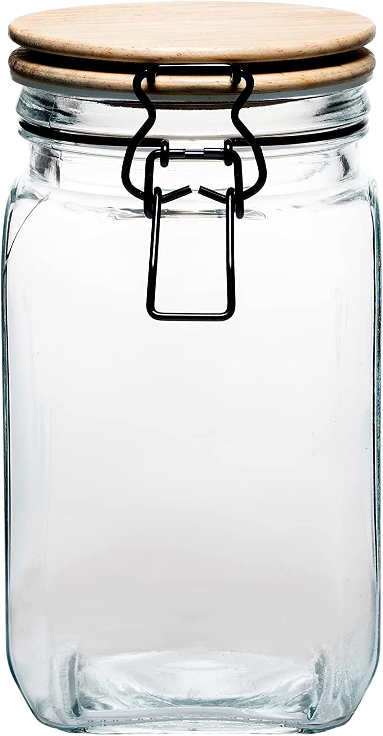 Amici Home Acadia Glass Canister with Hermetic Seal, Wood Lid,42Ounce
