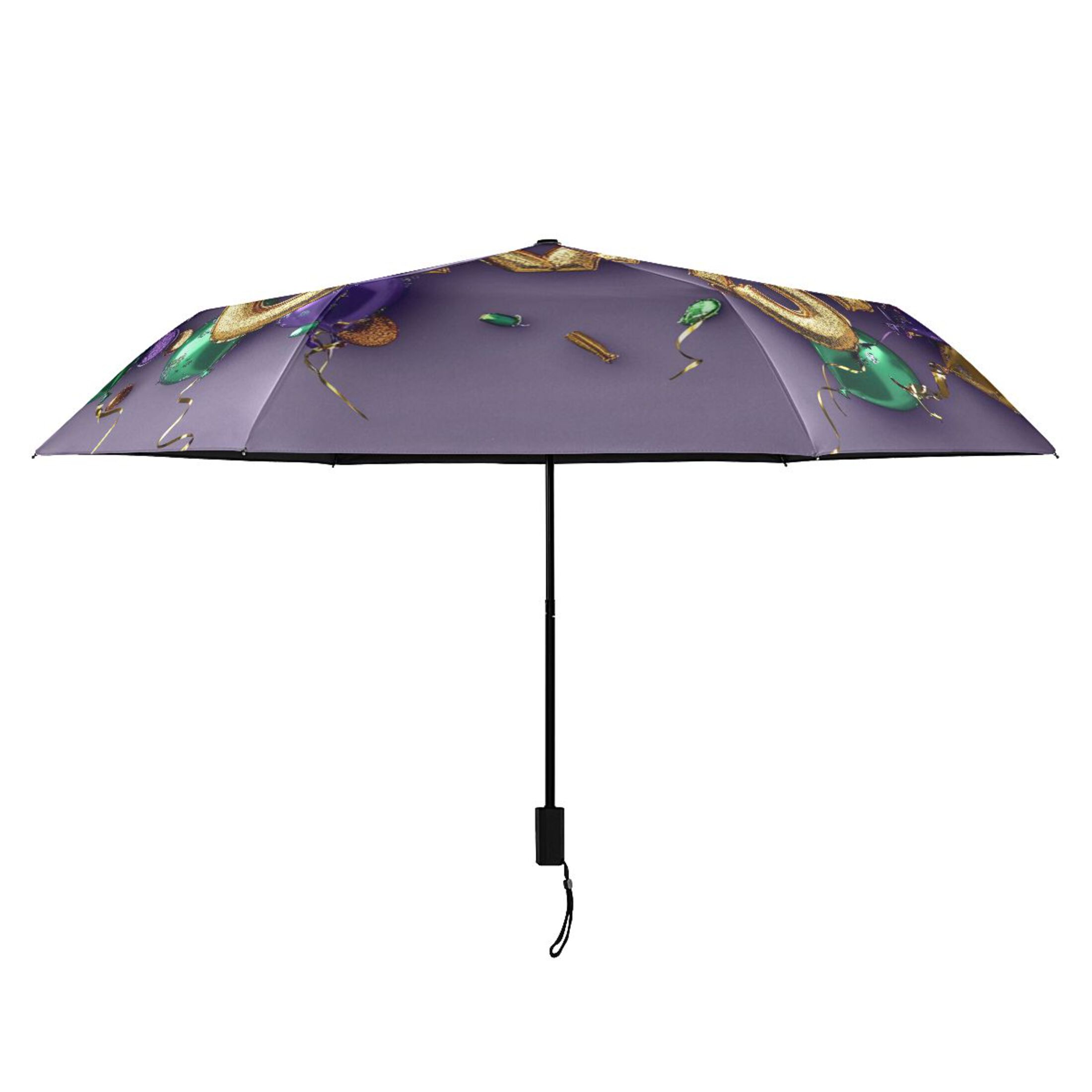 Mardi-gras Colored Balloons All Weather Umbrella Triple Folding Parasol 6 Ribs UV Protection Portable