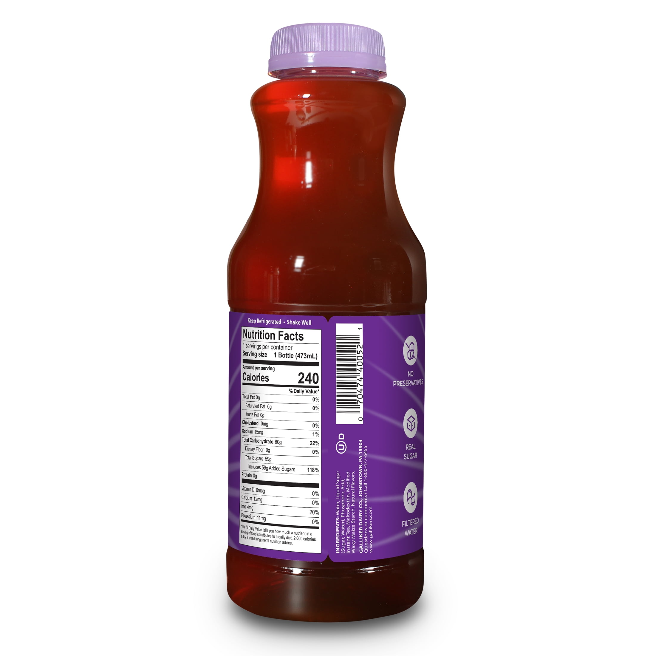 Galliker's Southern Style Sweet Tea, Pint, Plastic Bottle, Naturally Caffeinated