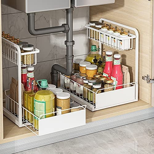 Organisateur d'étagère à épices à 2 niveaux sous l'évier Organisateur  d'armoire coulissant à 2 niveaux avec tiroir de rangement coulissant  polyvalent pour la cuisine de salle de bain 