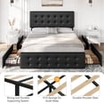 thumbnail image 4 of Queen Size Bed Frame with 4 Storage Drawers and Adjustable Headboard, Upholstered Mattress Foundation with Skin-Frienly Linen, No Box Spring Needed, Black, 4 of 8