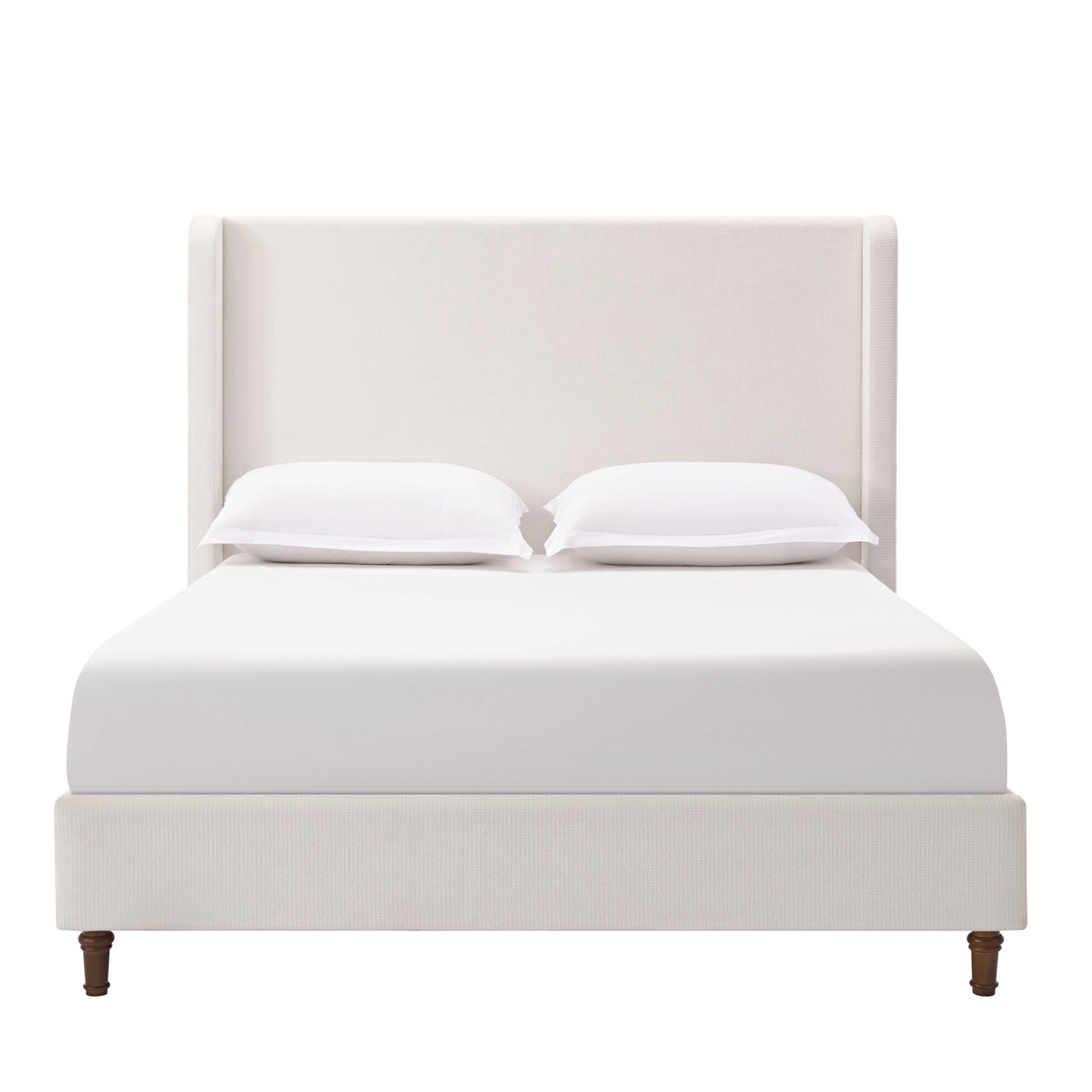 Noble House Harper Queen Upholstered Bed Frame, 54" Tall Chenille Headboard with Curved Wingback, Cream White