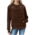 thumbnail image 3 of ClodeEU Women's Fleece Sweatshirts,Casual Fasjions Long Sleeve Crewneck Loose Fit Pullover with Pockets Brown,Womens Plus S, 3 of 9