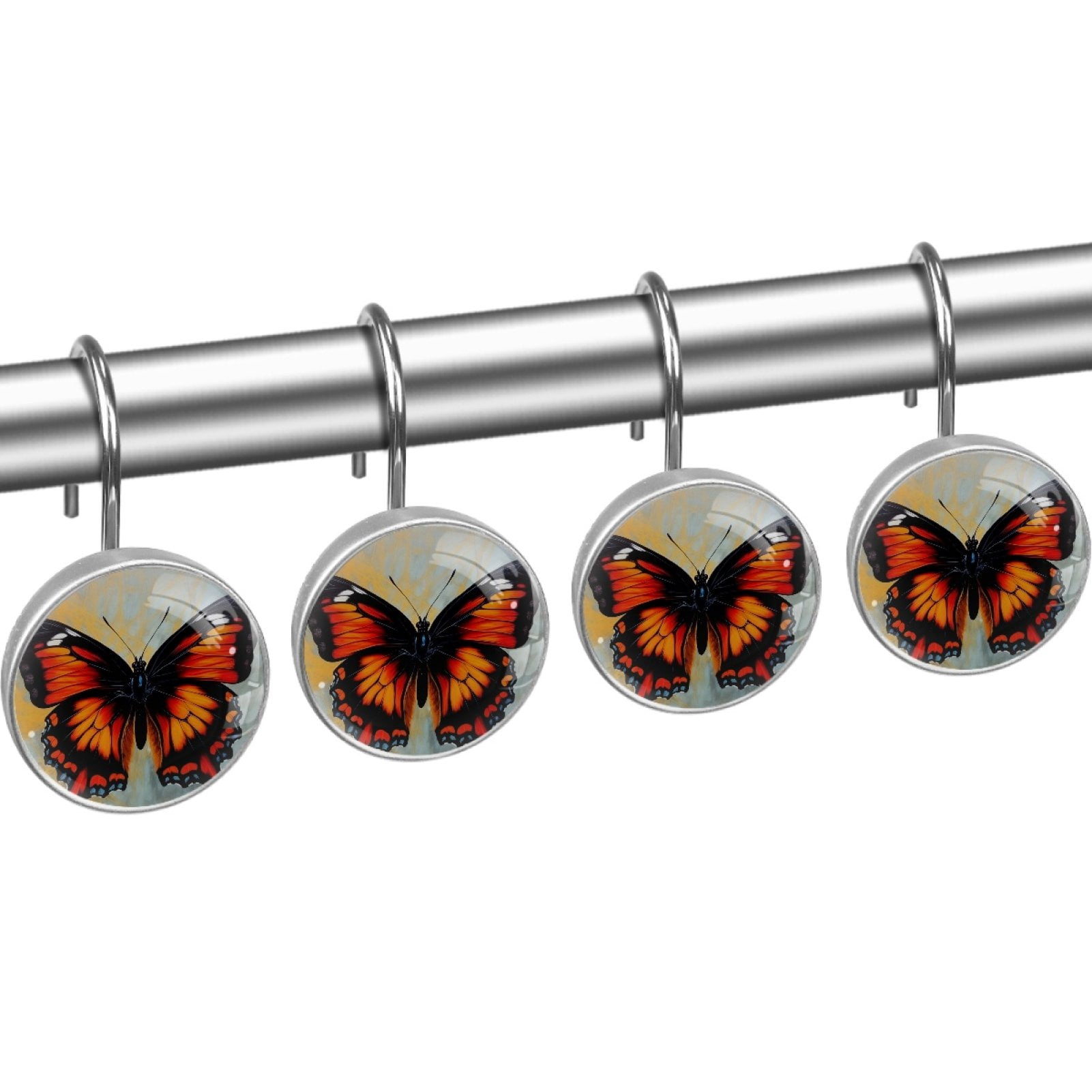 HemaKayy 12 Pcs Decorative Shower Curtain Hooks - Rust Proof, Anti-Rust, Durable, and Easy to Install | Elegant Home, Kitchen, Bathroom Accessories - Orange Black Butterfly Marble Texture