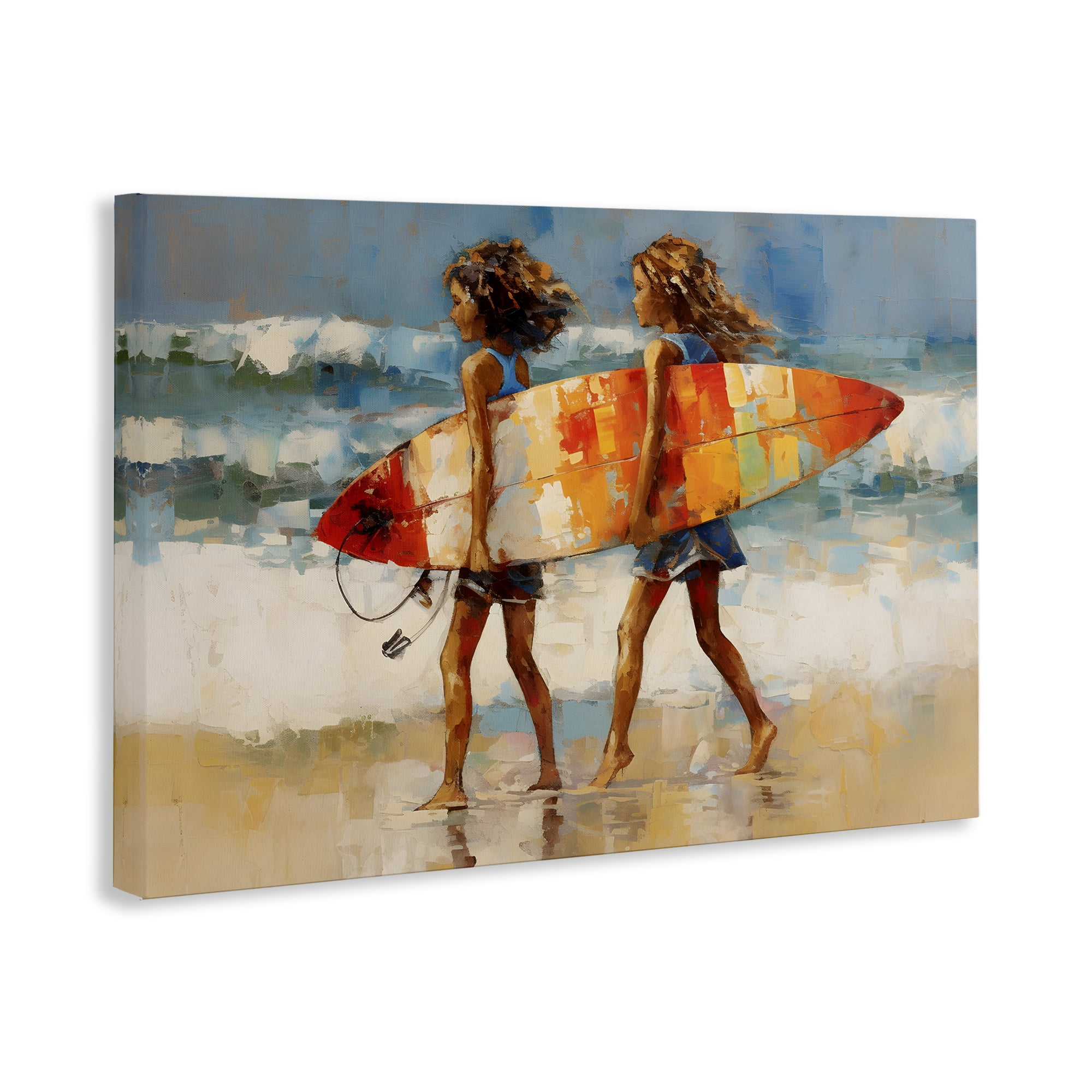 Stupell Industries Surfboard Kids Friends Sports Painting Gallery Wrapped Canvas Art Print Wall Art, 30 x 20